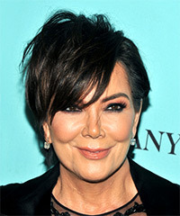 Kris Jenner Short Straight   Black  Shag  Hairstyle with Layered Bangs- Visual Story