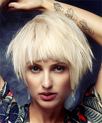  Short Straight   Light Blonde Shag  Hairstyle with Blunt Cut Bangs - Visual Story