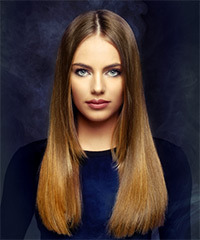  Long Straight    Brunette and  Red Two-Tone   Hairstyle  - Visual Story