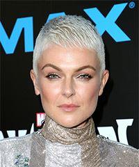 Serinda Swan     Light Platinum Blonde Pixie  Haircut with Layered Bangs