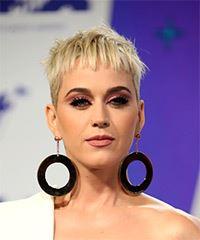 Katy Perry     Light Platinum Blonde Pixie  Cut with Blunt Cut Bangs - Visual Story