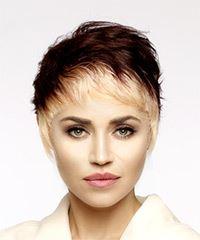Voluminous Platinum Blonde And Auburn Dual Tone Pixie Haircut