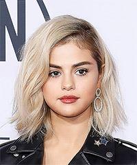 Selena Gomez Medium Wavy   Light Blonde Bob  Haircut  - Visual Story