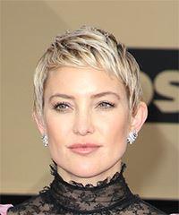 Kate Hudson     Light Ash Blonde Pixie  Haircut with Razor Cut Bangs