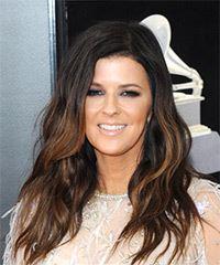 Karen Fairchild Long Wavy   Dark Brunette   Hairstyle   with Light Brunette Highlights