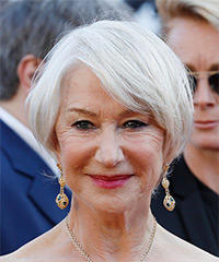 Helen Mirren Short Straight   Light Grey Bob  Haircut with Side Swept Bangs