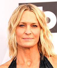 Robin Wright Medium Wavy    Blonde Bob  Haircut with Layered Bangs