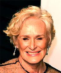 Glenn Close Short Wavy Light Blonde Bob Haircut with Side Swept Bangs