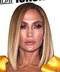 Jennifer Lopez Medium Straight    Blonde Bob  Haircut with Blunt Cut Bangs  and Dark Blonde Highlights- Visual Story