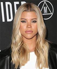 Sofia Richie Long Straight   Light Blonde   Hairstyle with Side Swept Bangs  and  Blonde Highlights