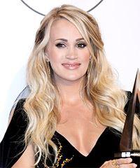 Carrie Underwood Long Wavy    Blonde   Hairstyle with Side Swept Bangs  and Light Blonde Highlights- Visual Story
