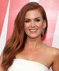 Isla Fisher Long Straight    Red   Hairstyle with Side Swept Bangs  and Light Red Highlights