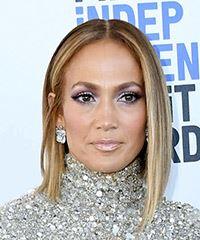 Jennifer Lopez Medium Straight    Brunette Bob  Haircut   with  Blonde Highlights- Visual Story
