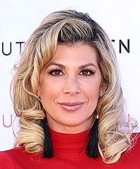 Alexis Bellino Medium Curly   Light Brunette   Hairstyle with Side Swept Bangs  and Light Blonde Highlights