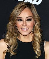 Rosie Rivera Long Wavy Brunette Asymmetrical Hairstyle with Side Swept