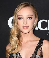 Phoebe Dynevor Long Wavy   Light Blonde   Hairstyle with Side Swept Bangs  and Light Grey Highlights