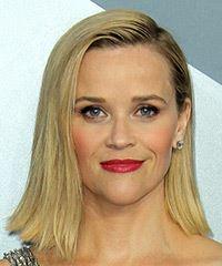 Reese Witherspoon Medium Straight   Light Blonde Bob  Haircut with Side Swept Bangs - Visual Story