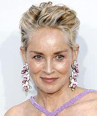 Sharon Stone   Layered   Grey Pixie  Haircut   with Light Brunette Highlights