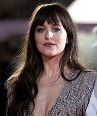 Dakota Johnson Long Straight   Black    Hairstyle with Blunt Cut Bangs