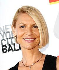 Claire Danes Short Straight    Blonde Bob  Haircut with Side Swept Bangs  and Light Blonde Highlights