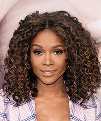 Zuri Hall Medium Curly   Dark Brunette and Light Brunette Two-Tone   Hairstyle
