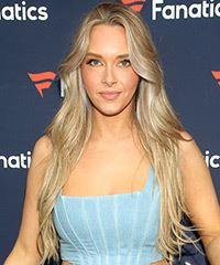 Camille Kostek Long Straight    Blonde   Hairstyle   with  Grey Highlights- Visual Story