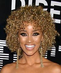 Elle Smith Medium Curly   Light Brunette   Hairstyle with Layered Bangs  and Light Blonde Highlights