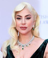 Lady Gaga Long Wavy   White   Hairstyle with Side Swept Bangs- Visual Story