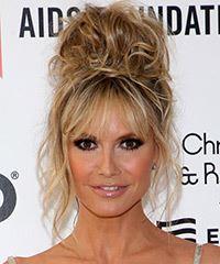 Heidi Klum Long Wavy    Brunette  Updo Hairstyle   with Light Blonde Highlights- Visual Story