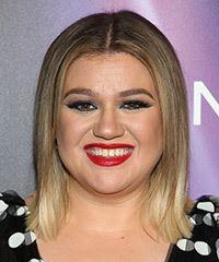 Kelly Clarkson Medium Straight    Blonde Bob  Haircut   with Light Blonde Highlights- Visual Story