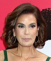 Teri Hatcher Medium Wavy Layered  Dark Brunette Bob  Haircut- Visual Story