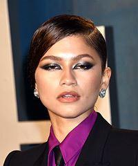 Zendaya Long Straight   Black   Updo Hairstyle with Side Swept Bangs- Visual Story