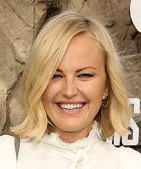 Malin Akerman Medium Straight Layered   Blonde Bob  Haircut with Side Swept Bangs- Visual Story