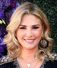 Daisy Fuentes Medium Wavy Layered   Brunette Bob  Haircut   with  Blonde Highlights- Visual Story