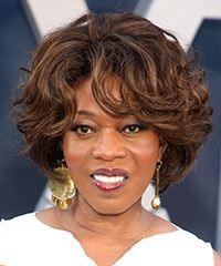 Alfre Woodard Medium Wavy Layered   Brunette Bob  Haircut   with  Blonde Highlights