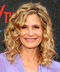Kyra Sedgwick Long Curly Layered  Light Brunette Bob  Haircut   with Light Blonde Highlights