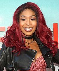 Porscha Coleman Long Wavy    Red   Hairstyle with Side Swept Bangs- Visual Story