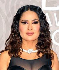 Salma Hayek Shoulder-Length Crimped Hairstyle With Curls