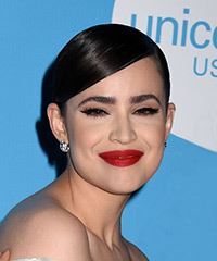 Sofia Carson Elegant Updo Hairstyle With Low Bun- Visual Story