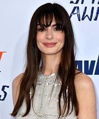 Anne Hathaway Long Natural Hairstyle With Classic Bangs- Visual Story