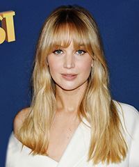 Jennifer Lawrence Simple Hairstyle With Classic Bangs- Visual Story