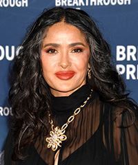Salma Hayek Curly Hairstyle With Grey Highlights- Visual Story