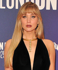 Jennifer Lawrence Sleek Hairstyle With Bangs- Visual Story