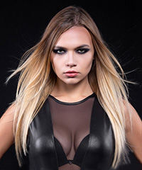 Long Straight   Light Brunette   Hairstyle with Layered Bangs  and  Blonde Highlights- Visual Story
