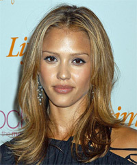 Jessica Alba Long Straight   Dark Blonde and  Brunette Two-Tone   Hairstyle