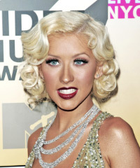 Christina Aguilera Medium Wavy   Light Platinum Blonde   Hairstyle