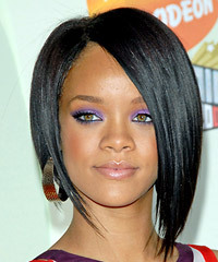 Rihanna Medium Straight   Black  Asymmetrical  Hairstyle  - Visual Story