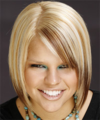 Sleek Mid-Length Golden Blonde Bob Haircut With Side Swept Bangs- Visual Story