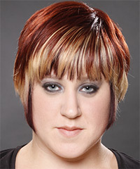  Short Straight   Dark Mahogany Red and  Blonde Two-Tone   Hairstyle with Layered Bangs - Visual Story