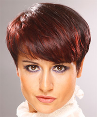  Short Straight    Burgundy Red   Hairstyle with Layered Bangs - Visual Story